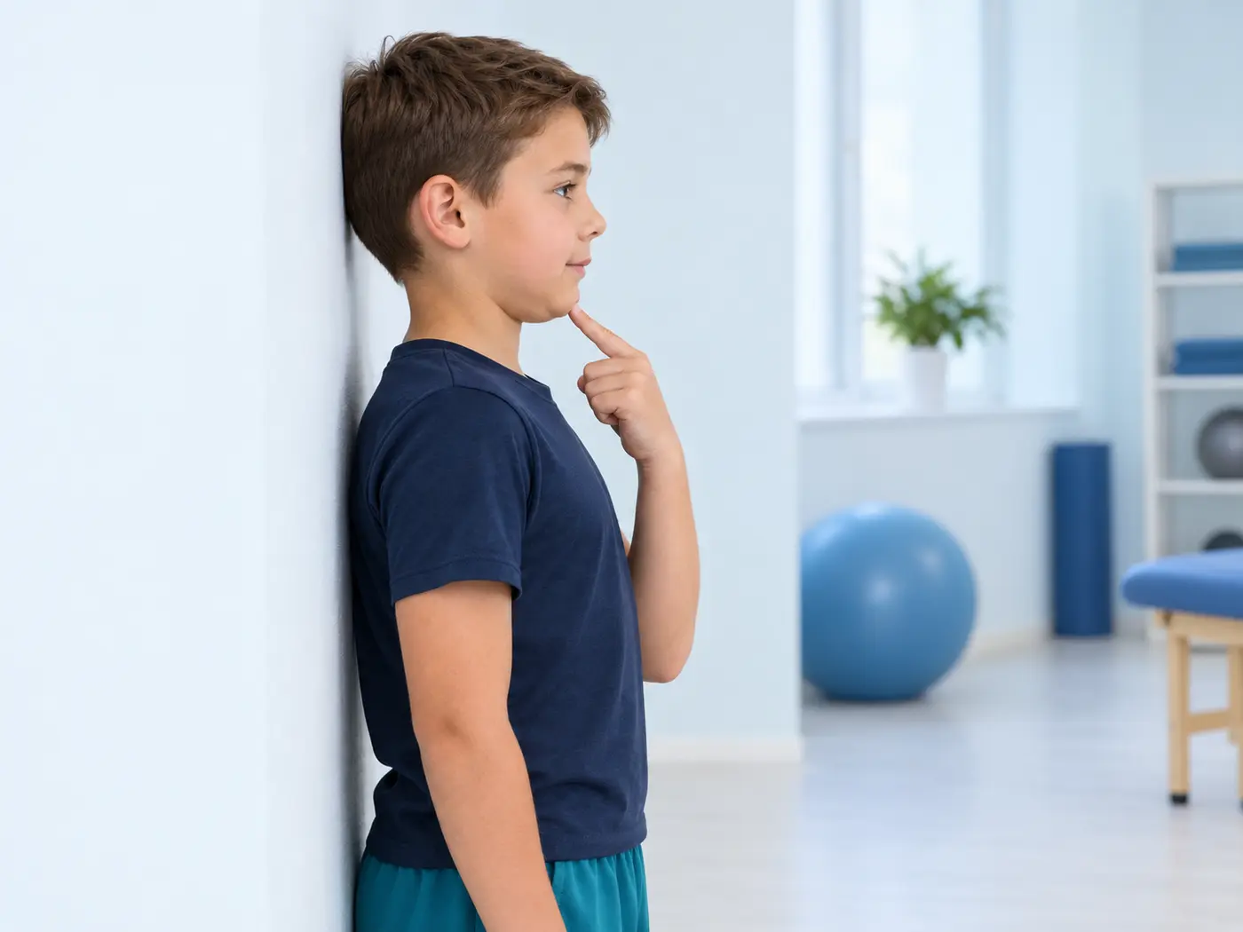 A calm body and movement exercise: Wall Chin Tuck
